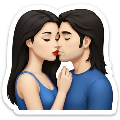 White Man with dark hair kissing white woman with long dark hair sticker