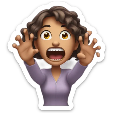 A woman acting like a monster with her hand and her face says grrr. Both hands are visible !  sticker