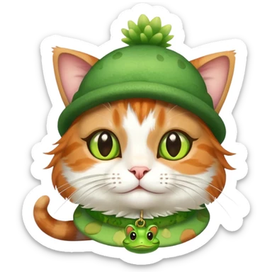 Cat with cute frog accessories  sticker
