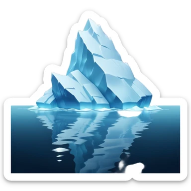 A 3D iceberg in Apple Memoji style, no face, smooth and glossy, floating in dark ocean at night, soft moonlight, subtle reflections, minimal style. A tiny ship in the distance approaching. Pixar-style render, cinematic and clean.
 sticker