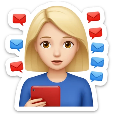 a woman talking and English letters around her sticker