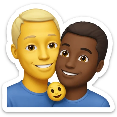 a black guy kissing a yellow guy sticker