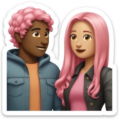 make a guy and a girl, they are hugging, the girl has pink long wavy hair. The guy has black hair and light skin. They are facing each other sticker