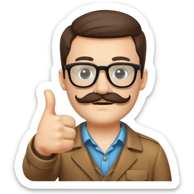 Whihe boy with mustache and baerd and black glasses shows like sticker