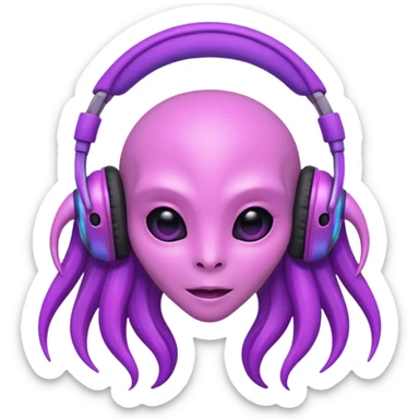 headphone wearing beautiful pink alien, purple long haired sticker