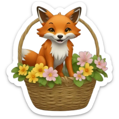 Fox in a flower basket sticker
