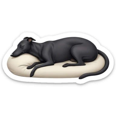 Meme-Worthy Cute Sleeping Black Greyhound Portrait Emoji, Head resting peacefully with a contented smile, showcasing a delightfully slender build and a luxuriously smooth black Fur, eyes shut in a serene nap, Simplified yet hilariously adorable features, highly detailed, glowing with a soft, drowsy light, high shine, relaxed and utterly lovable, stylized with an air of playful laziness, bright and heartwarming, soft glowing outline, capturing the essence of a comically sleepy racer, so meme-worthy it feels like it could instantly become the next viral sensation of adorable slumber! sticker