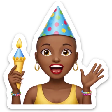 Classic mustang dark women with shaved head sing happy birthday sticker