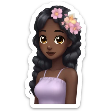 Gorgeous black hair Pastel Anime-Style dark skin Lady Butterflies flower petals kawaii aesthetic trending style sticker
