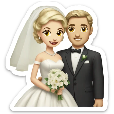 1950s caucasian bride and caucasian groom sticker