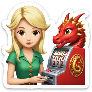 Blonde girl playing dragon link slot machine  sticker
