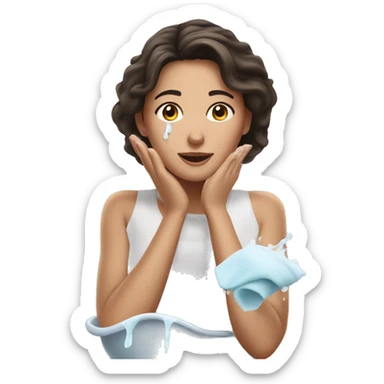 Pretty brunette woman washing her face  sticker