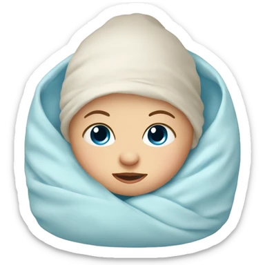 Newborn baby with blue eyes swaddled in crib sticker