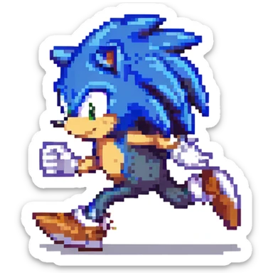 Sonic the Hedgehog, classic pixel art style, side view, running sticker
