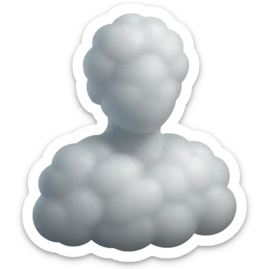 shoulder-up person fully made of white fluffy convex clouds, matte glass style sticker