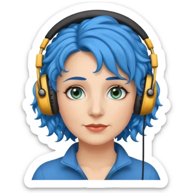 blue haired earringed heaphone wearing middle aged woman very very curly long haired and hazel eyes sticker