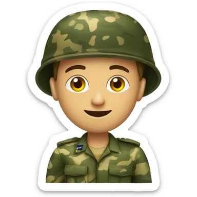 crie um emoji de um militar do exercito brasileiro com o camuflado típico sticker