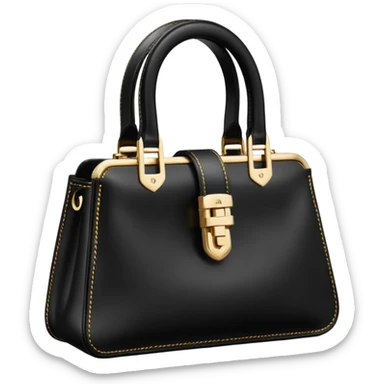 Realistic detail, Cartier brand, Small handle bag in black calfskin, Golden and black enamel-finish, Hand and cross-body sticker