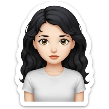 Beautiful girl,Black hair,wavy hair long hair,Black eyes, white T-shirt sticker