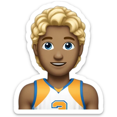 Garçon cheveux long, blond, yeux bleu qui fait du basketball sticker