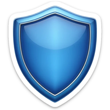 Create a shield emoji with a deep blue, shiny, glass-like center and a metallic border. No symbols or sword on the shield. Style consistent with apple style emojis. sticker