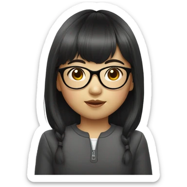 little asian girl with bangs hair glasses sticker