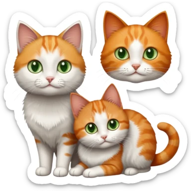 3 tiny different coloured short haired cats including a dark grey and white cat with green eyes, a ginger and white with orange eyes and a brown tabby and white with hazel eyes sticker