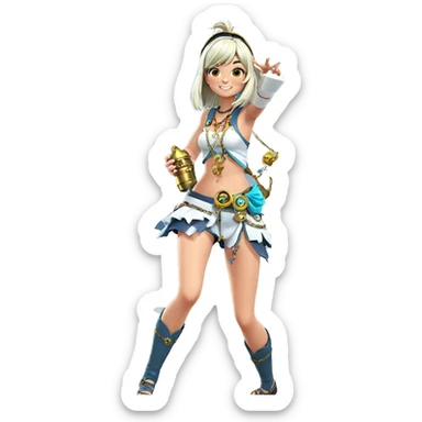 smiling girl with treasure chest sticker