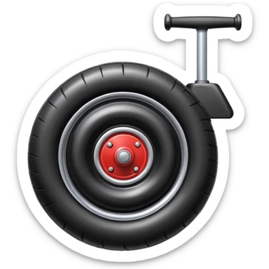 he aircraft's landing gear is one inflated, plump wheel with a strut, black in color, cartoon-style sticker