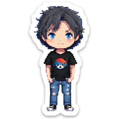 cute chibi boy with t-shirt and jeans sticker