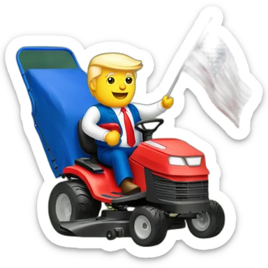 Donald Trump riding red white and blue colored lawnmower sticker