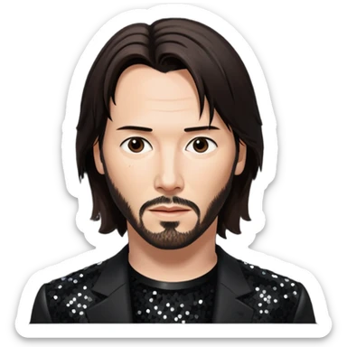 Keanu Reeves with dark brown hair, black sequin outfit sticker
