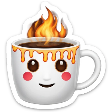 A white mug with burning coffee sticker