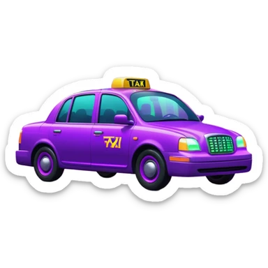a purple neon taxi driving in a  purple and green neon city  sticker