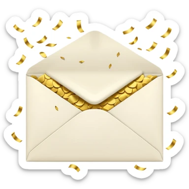 white envelope and gold confetti sticker