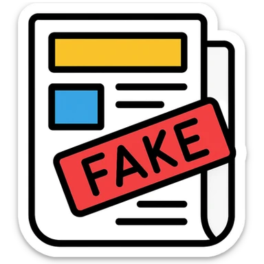 newspaper icon with a red 'FAKE' stamp across it sticker