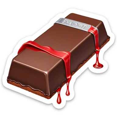The image shows a partially unwrapped chocolate bar, with its red and silver wrapper pulled down, revealing the chocolate inside. Part of the chocolate is melting, dripping from the edge, creating a smooth and glossy effect.  sticker