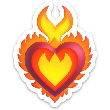 fiery heart with bright flames and a glowing center sticker
