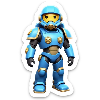 Clash of Clans aesthetic: Cinematic Playful Terran Marine Hero Emoji, rendered in a 3D vector-style similar to standard emojis with minimal shading and bold, simplified shapes. A compact, heroic isometric figure clad in futuristic power armor with signature energy accents, softly glowing with a cosmic battle charm. Simplified yet unmistakably iconic, highly detailed and consistent, glowing with a soft radiant shine and high gloss. Stylized with a touch of interstellar valor and a soft glowing outline, capturing the essence of an elite space warrior with a friendly, playful manner! sticker