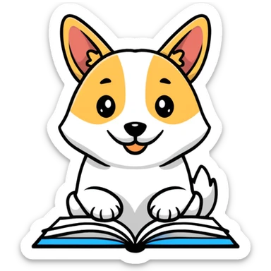 Adorable dog sitting with an open book sticker