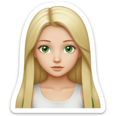 Pretty girl with long straight blonde hair, green eyes and white crop top sticker