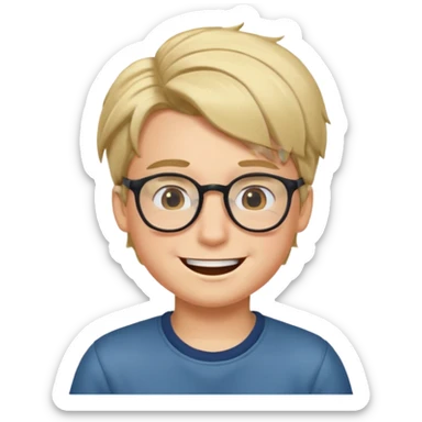 un ragazzo con gli occhiali e capelli al lato che fa l'occhiolino ed è felice sticker