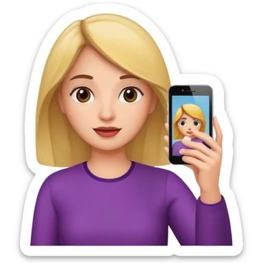  woman holding her phone having selfie sticker