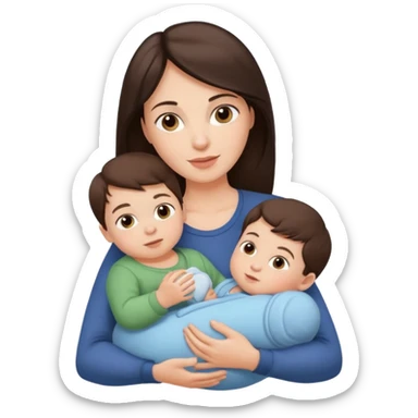Beautiful Brunette Mother holding a baby and two sons, realistic  sticker