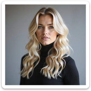 Femme blonde 22 ans coiffe long et ondulé de style vestimentaire plutôt fashion  sticker