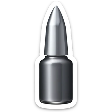 Dark grey metallic   nail polish bottle with a tall pointy cap sticker