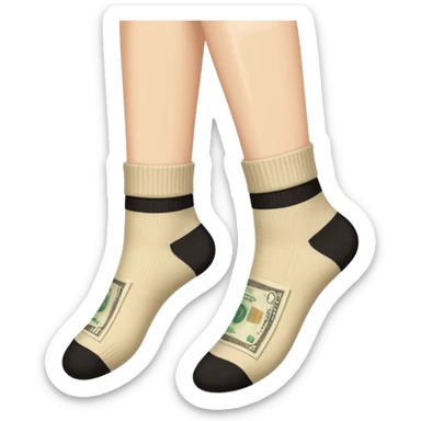 feet socks and money near sticker