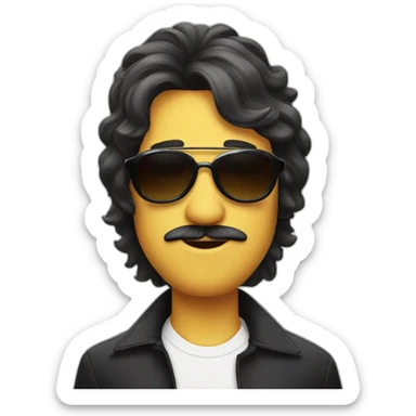 face wearing sunglasses with Beatles hairdo sticker