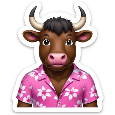 Black bull wearing pink Hawaii shirt  sticker