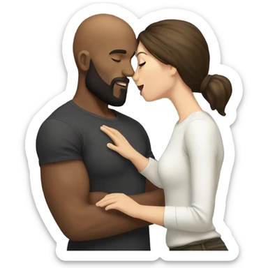 White brunette kissing muscular black bald man with beard sticker
